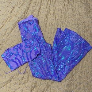 Sequined 2 piece set, bell bottom pants, halter top